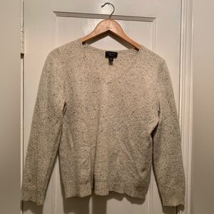 Charter Club Luxury 100% Cashmere V-Neck Sweater in Oatmeal Speckled Knit L